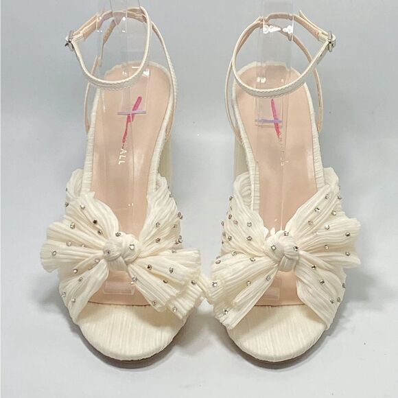 Loeffler Randall Camellia Pearl Rhinestone Bow Heel Sandals size 9.5 - Picture 4 of 12